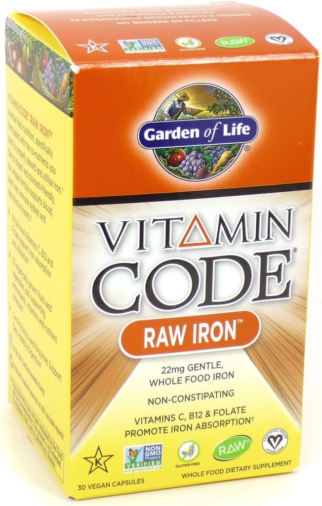 Puutarha Life-vitamiinikoodi Raakarauta, 30 kapselia (2 pakkaus)