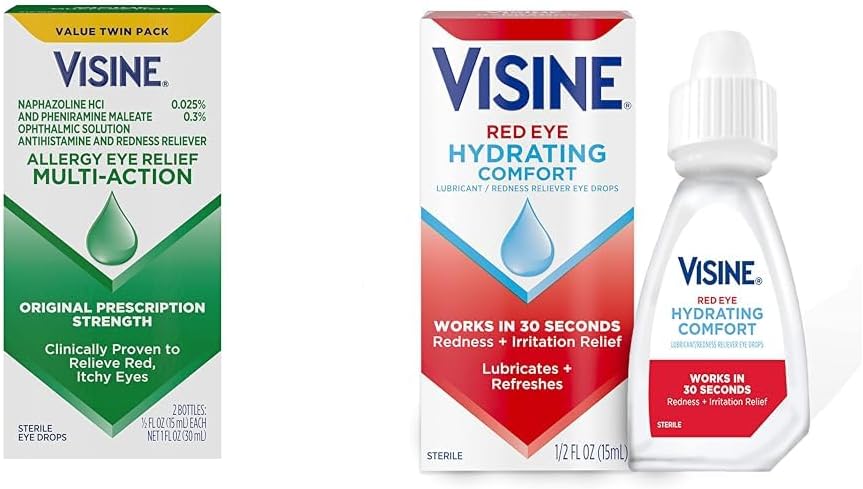 Visine Allergy Eye Relief Drops Red Eye Hydrating Comfort Drops, 0,5 fl. oz (Pakkaus 2)