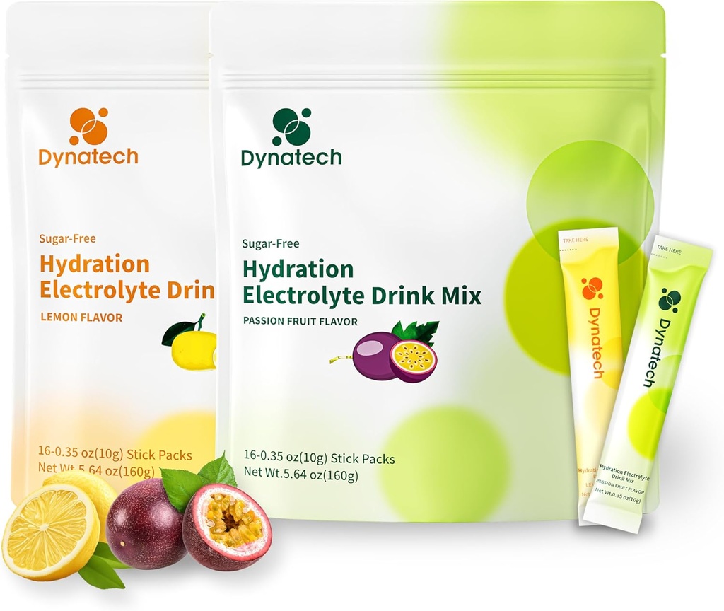 Dynatech Zero Sugar Elektrolyytti Drink Mix - Sitruuna, Passion Fruit - Hydration Powder Packetit 10 Elektrolyytit ja vitamiinit ...