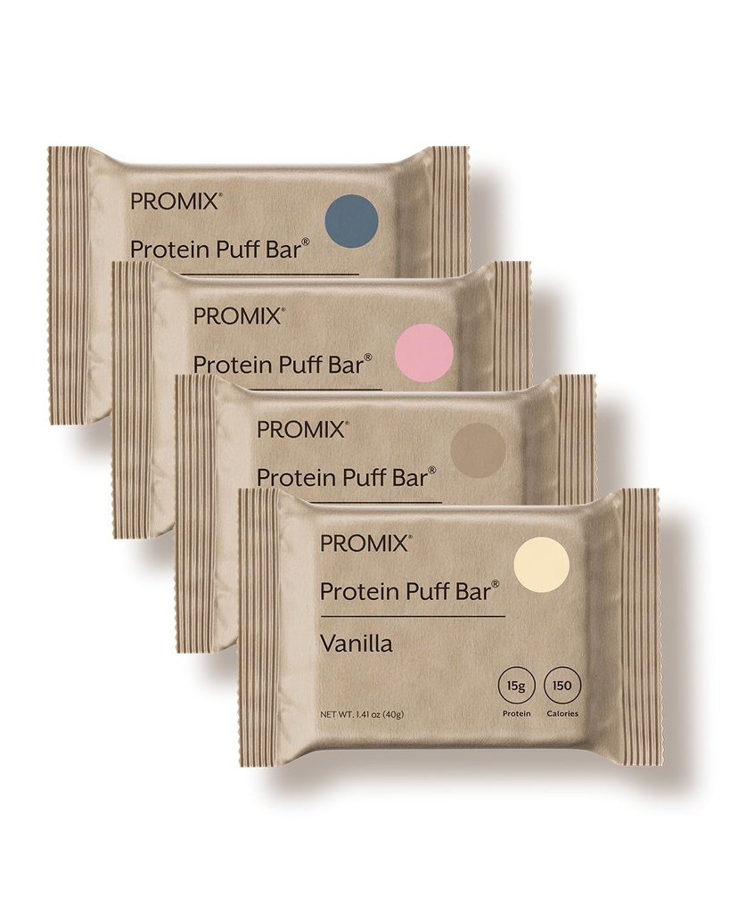 ProMix Nutrition Protein Puff Bars - Variety Pack - Vanilja, Suklaa, Mansikka, Mustikka - Marshmallow Crispy Treat - High Protein & Low Calorie - 12 Bars