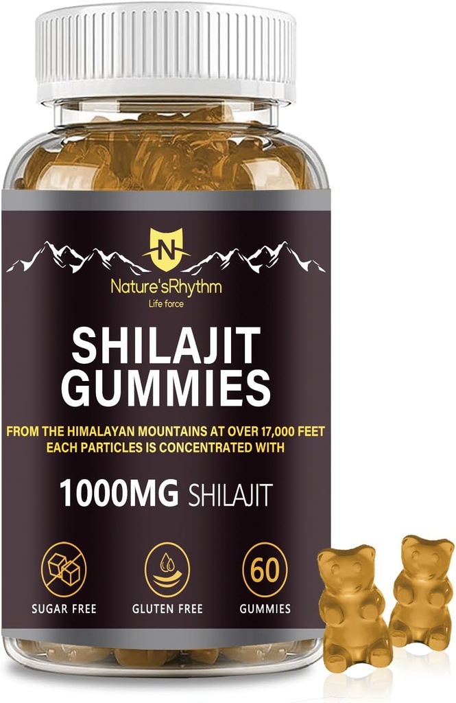 Naturens Rhythm Shilajit Gummies 1000mg - 60 st Shilajit Gummies för män och kvinnor, Shilajit Gummies Rich i olika spårmineraler, ett tillägg för att öka energi och immunitet