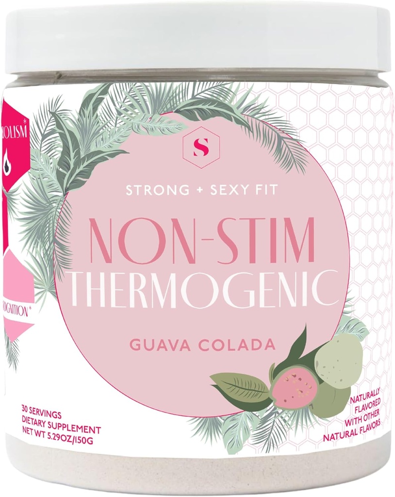 Vahva + Seksikäs Fit, paino ja ruokavalio tuki Terveys täydentää, kofeiiniton Non Stim Drink Powder for Ruokahalu ohjaus ja aineenvaihdunta tuki, lisäravinteet naisille, Guava Colada Flavor, 30 SVG