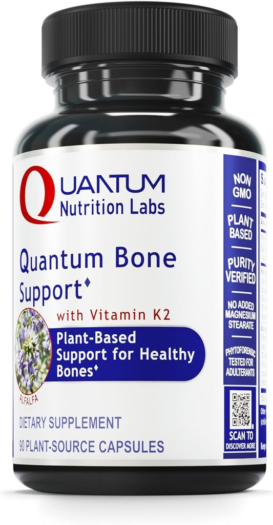 Quantum Nutrition Labs Quantum Bone Health - Bone Health Vitamins, Bone Strength Supplement för kvinnor och män, organisk kalcium Supplement med Fermented Vitamin K2, Bone Health Support - 90 kapslar