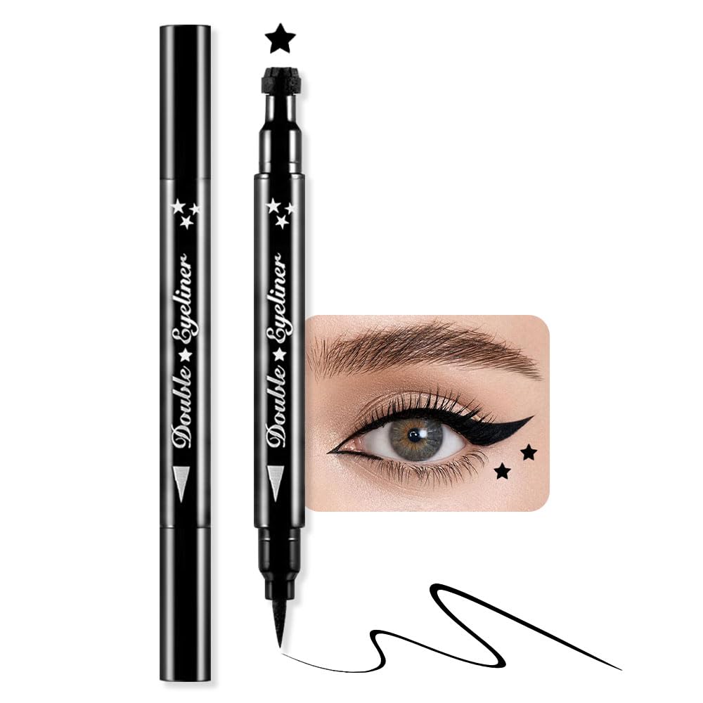 BINGBRUSH Kaksi päätä Liquid Star Eyeliner postimerkki Kynä, värit Kukat Heart Moon Shapes Kasvot Meikki Meikki Värikäs Vedenpitävä Slim Gel Felt Vihje Korkea Pigment Liquid Eyeliner (01#Star&Black)