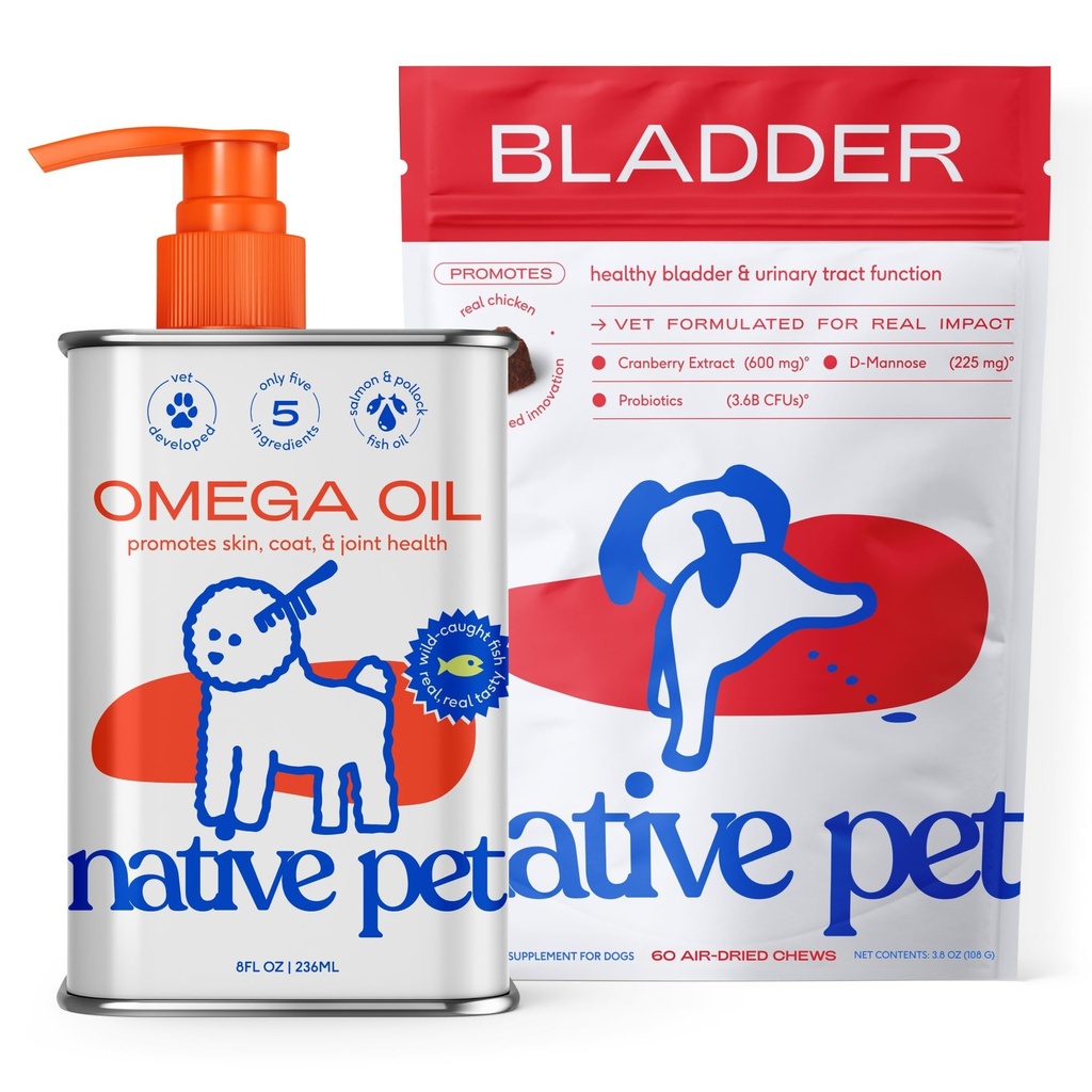 Ensisijainen lemmikki koira UTI hoito yli Counter & Fish Oil koirille tukemaan kutiava iho + liikkuvuus 60 purukumia & 8 Oz