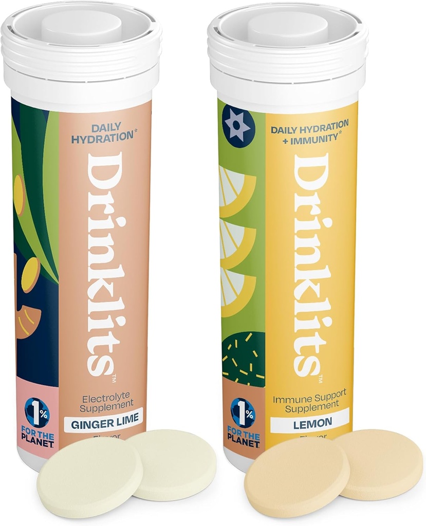 Drinklits Ginger-Lime Hydration & Lemon Immune Support (2) Tube Combo Pack 