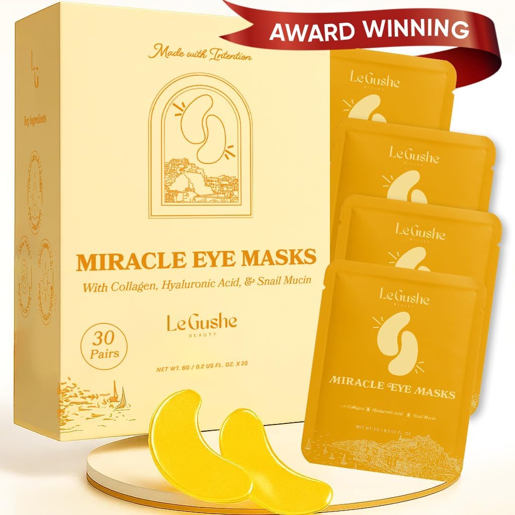 LE GUSHE Gold Under Eye Patches for Puffy Eyes and Dark Circles (30 paria) - Hydrating Collagen Under Eye Maskeja etana Mucin - rauhoittava Puffy silmät hoito naisille ja miehille - Morsiusneito lahjat