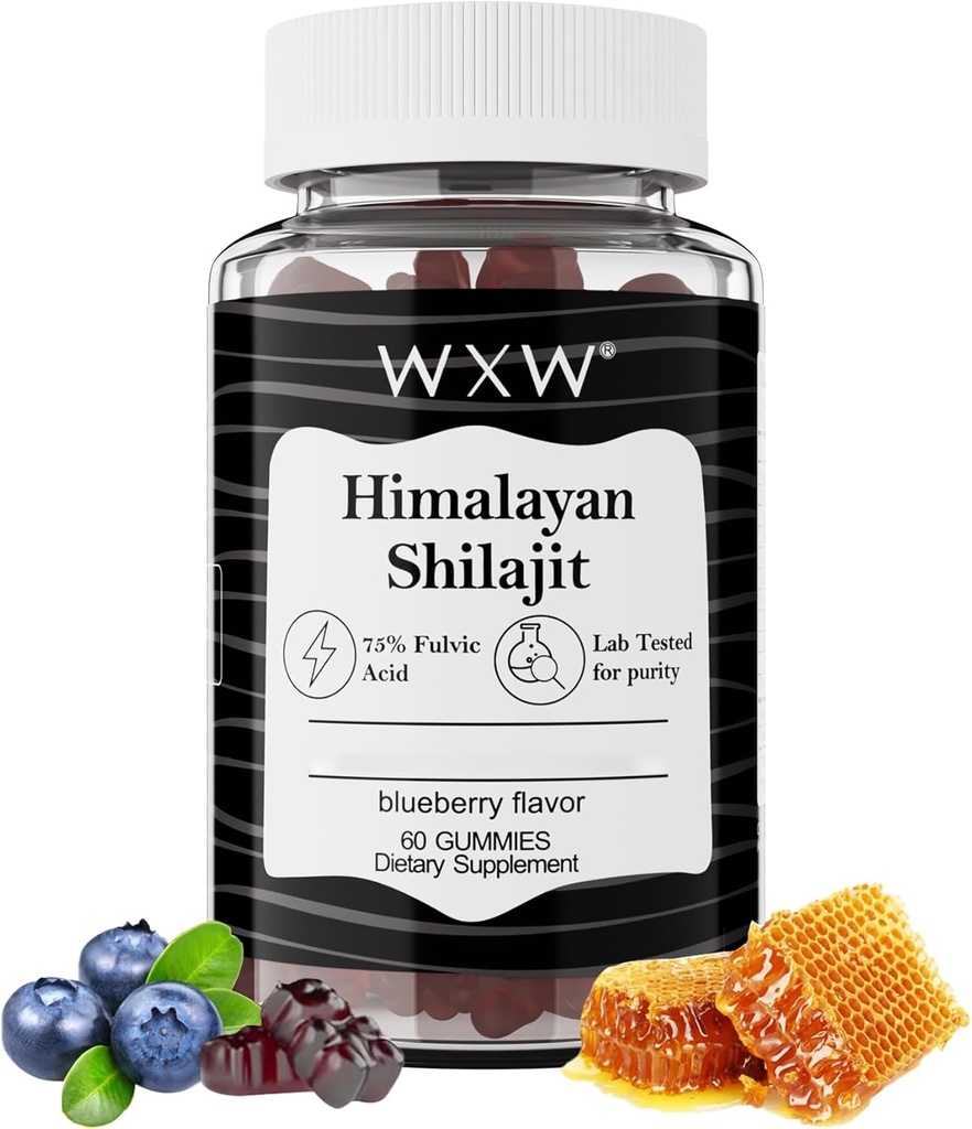WXW Pure Himalayan Shilajit Gummies | Fulvic Acid & 85+ Trace Minerals | Ashwagandha, Gokshura | No Added Sugar | för Män, Kvinnor | Non-GMO | Lab Tested | 100% Naturlig | Förbättra immunitet 60 Gummy