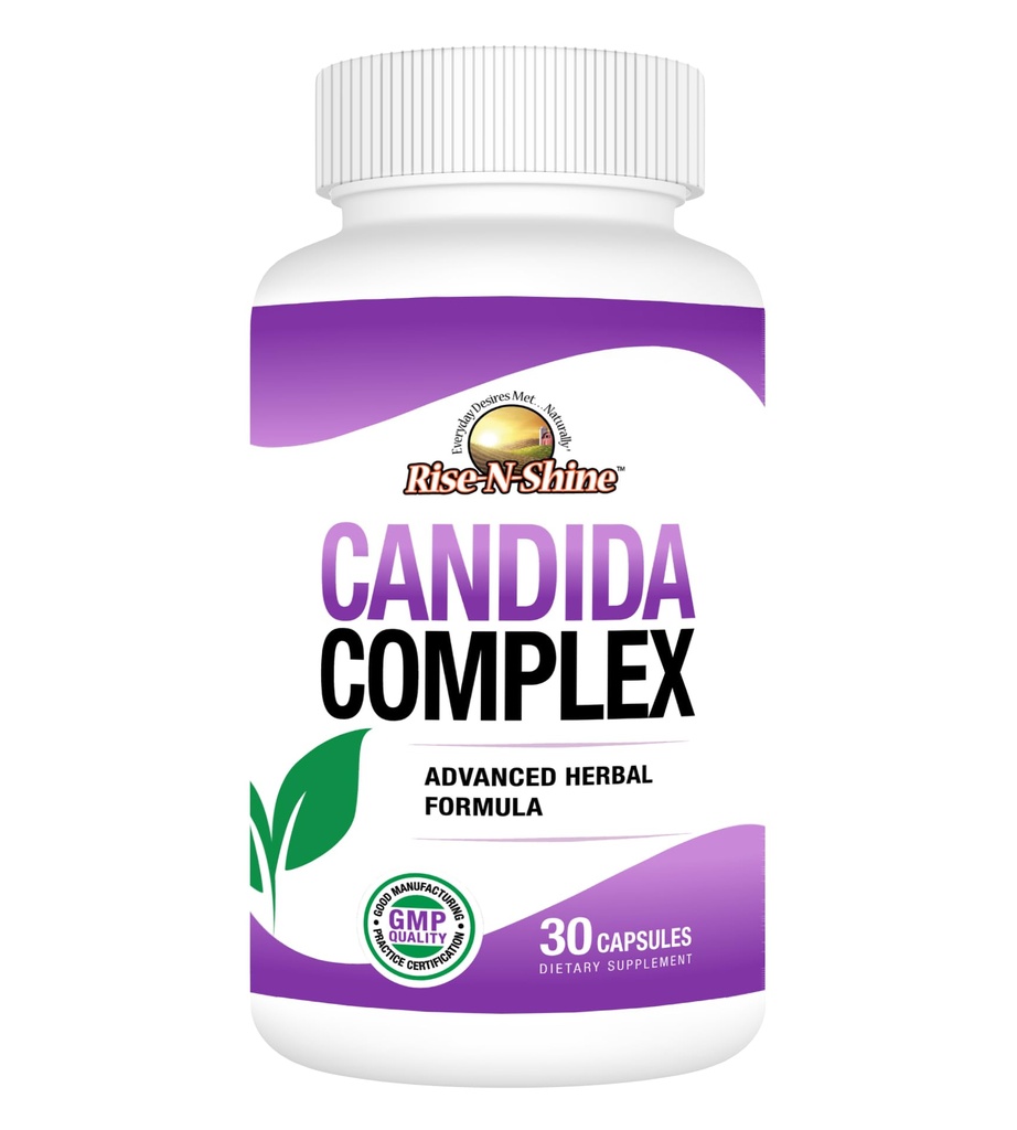 Rise-N-Shine Candida Complex Capsules Tuki normaali Candida tasoilla Oregano, Caprylic Acid, Reishi Sienet ja enemmän 30 Count