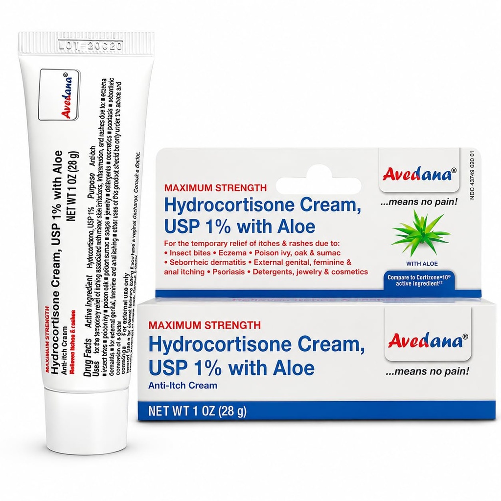 Hydrocortisone Cream - 1 Ounce Eczema Cream med Aloe Vera - Premium Anti Itch Cream Extra Styrka - Perfekt för Rashes, Itchiness, Insect Bites, Dermatitis, tvättmedel, smycken