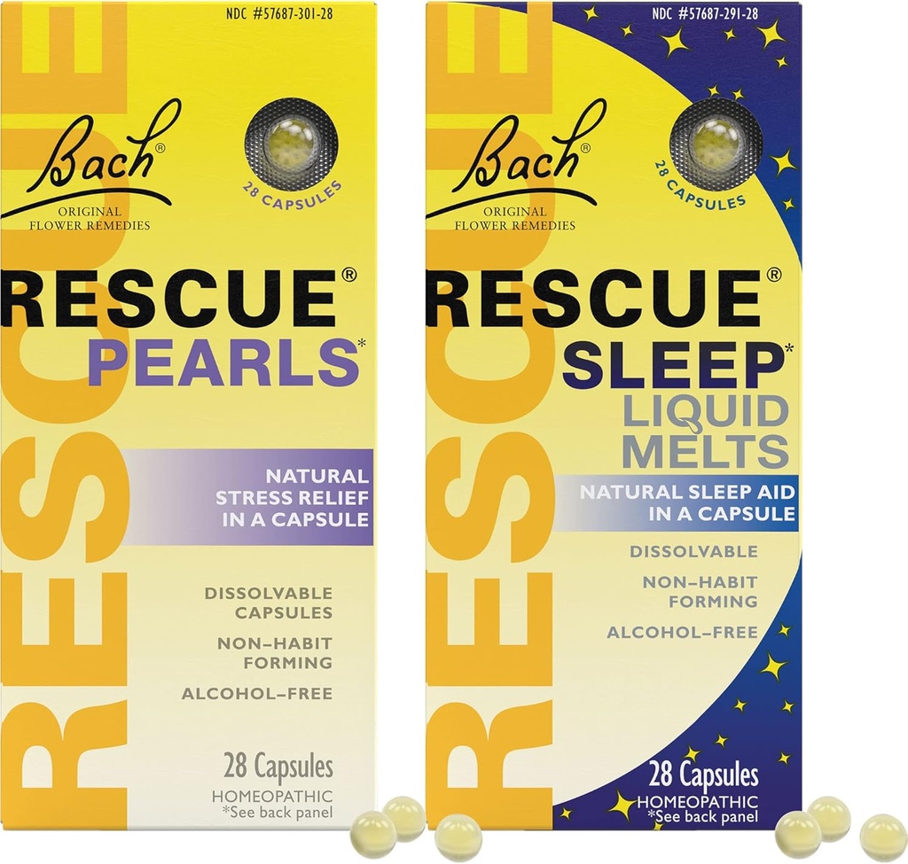 Stressi & uni Bundle, Bach RESCUE Helmet, luonnollinen stressi helpotus [ja] RESCUE unineste melts, luonnollinen uniapu - 2-Pk, Homeopaattinen kukka Essence