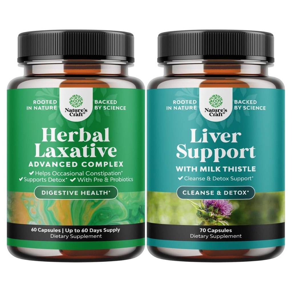 Bundle Herbal Laxative Kapselit probiootit ja maksan Cleanse Detox & Korjaus Formula - Natural Colon Detox Ruoansulatus - Herbal Liver Support Supplement maito Thistle