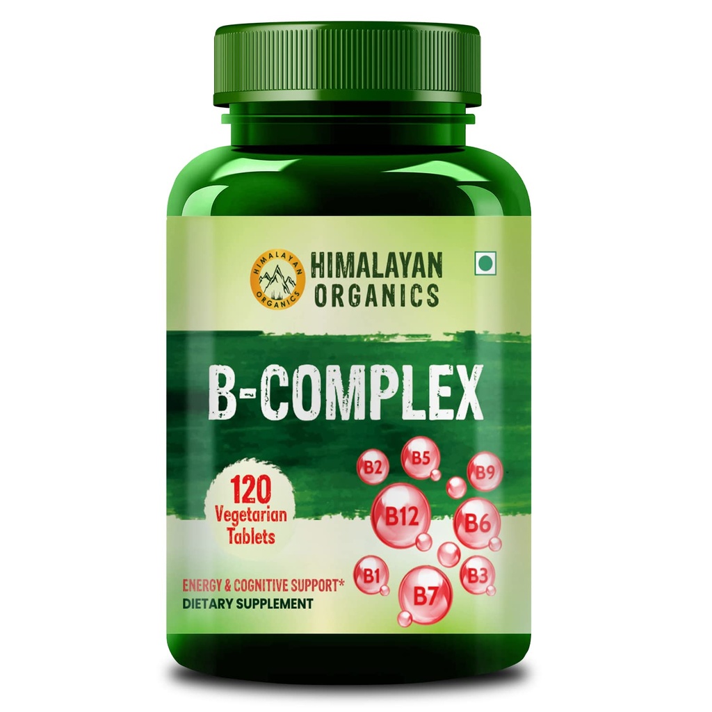 Himalajan Organics B-vitamiinikompleksi, jossa 100% RDA B1, B2, B3, B5, B6, B9 & B12 120 Veg tablettia