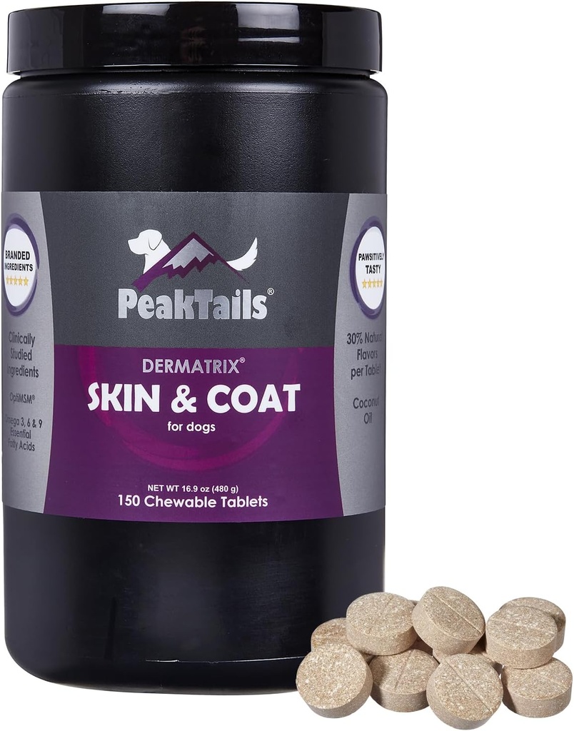 Kala Health PeakTails Iho & Takki Tuki koirille ... 150 Purutablettia MSM, kalaöljy, Omega-3 & Omega-6 ...