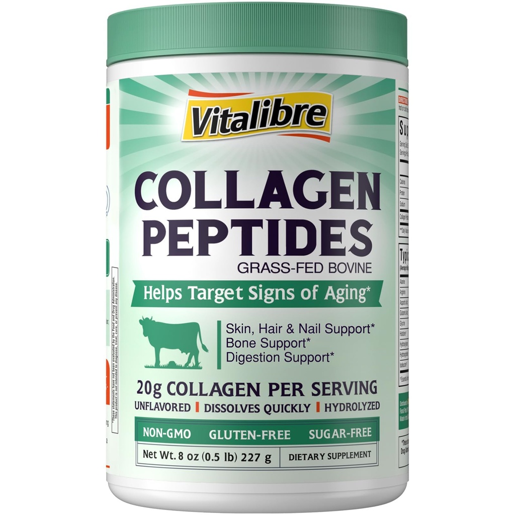 Naudan kollageeni Peptides Powder for Women and Men, Grass-Fed Hydrolyzed Collagen Protein tyyppi I & III, iho, hiukset, kynnet, luut, digestio, makuamaton, ei-GMO, Keto & GF, 11 tarjoilua, 8oz
