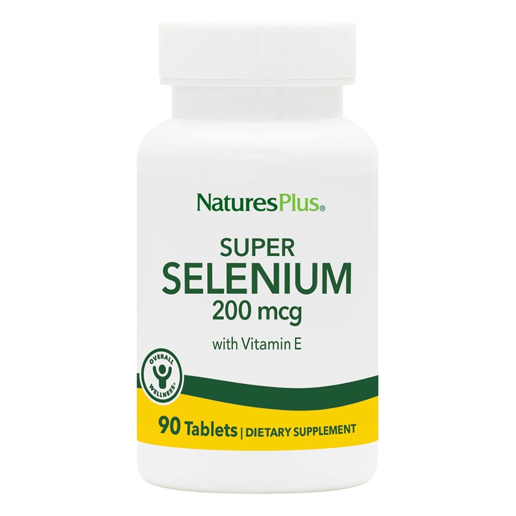 NaturesPlus Super Selenium Complex - 200 mcg, 90 vegetariska tabletter - Essential Mineral Supplement med vitamin E - främjar hälsosam sköldkörtel - Antioxidant - Glutenfri - 90 portioner
