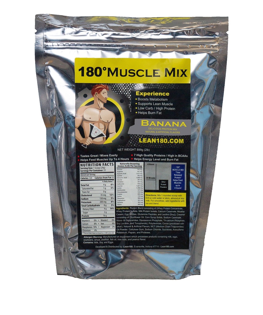 Lean 180 Muscle Mix - Paras maistaminen Whey Protein Shake - Aamiainen, Post Treenaus, Välipala - auttaa Lean Muscle, Boosts Energia - Maistuu suuri - 31 Shakes - Banaani
