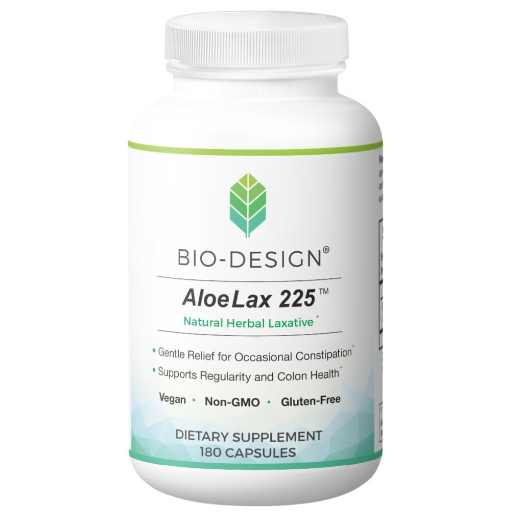 Aloe Lax 225 Natural Herbal Laxative - Gentle Relief for Occasional Constipation, Gas och Bloating med 225mg Natural Aloe Ferox - Stöder tarmregularitet och Colon Health - 180 kapslar