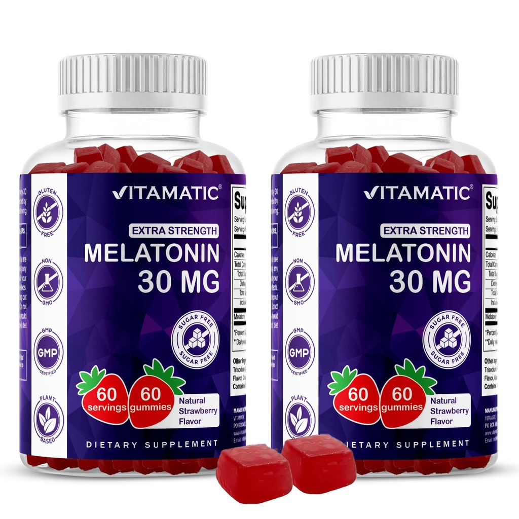 Vitamatic Sugar Free Melatoniini 30 mg per Gummy - 60 Tarjoukset - 60 Kasvissyöjä Gummies - ei-luontotyyppi muodossa täydentää (60 Count (paketti 2))