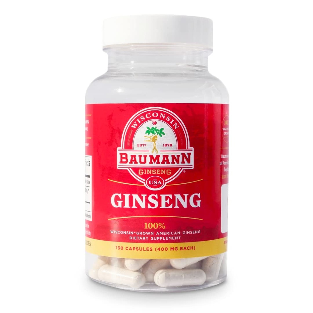 Baumann Wisconsin Ginseng kapselit 130 pillereitä 400 mg ... Pure American Ginseng juuriuutejauhe jokaisessa pillerissä - 100% Natural Panax Ginseng täydentää immuunitukea, Focus ja energiaa
