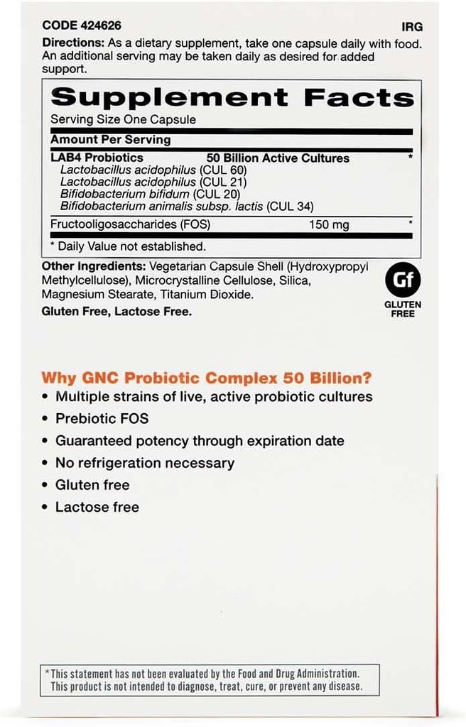 GNC Probiotic Complex 50 miljardia PMY, Twin Pack, 30 kapselia per pullo, Päivittäinen probiootti tuki