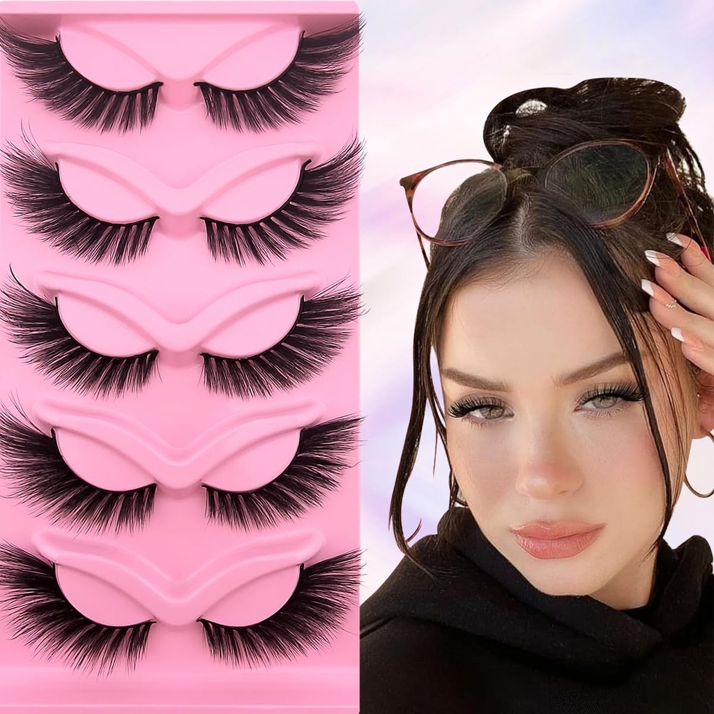 Fox Eye Wispy silmäripsien 20mm Pitkä Cat-Eye Lashes Angel Wing Lashes Faux Mink Väärä silmäripsien luonnollinen ulkonäkö 5 paria pakkaus
