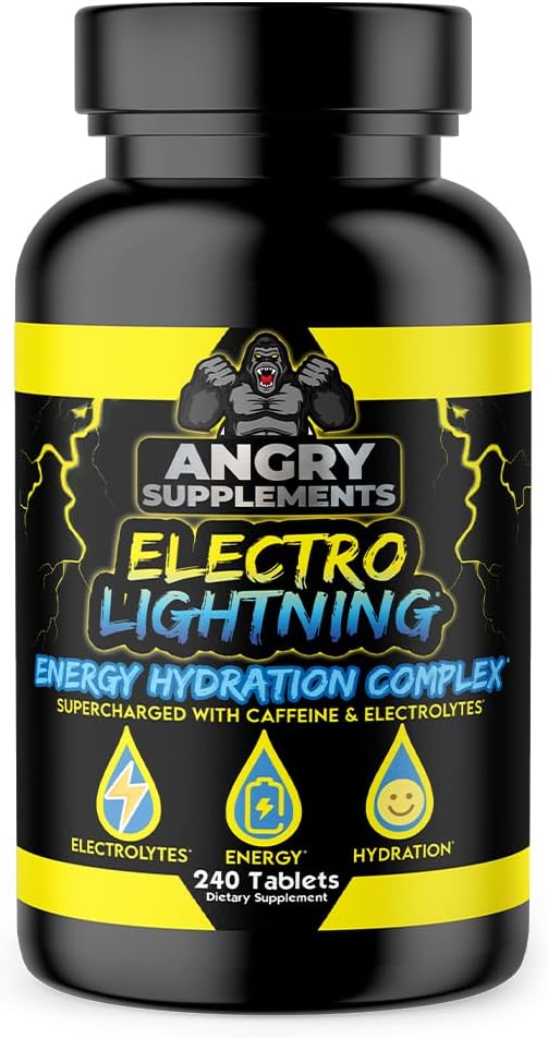 Angry lisäravinteet Electro Lightning Energy Hydration Complex Electrolyte tabletit - Hydraa kalsiumin, magnesiumin, natriumin, kaliumin ja kofeiini pillereitä (240ct, 120 päivän toimitus)