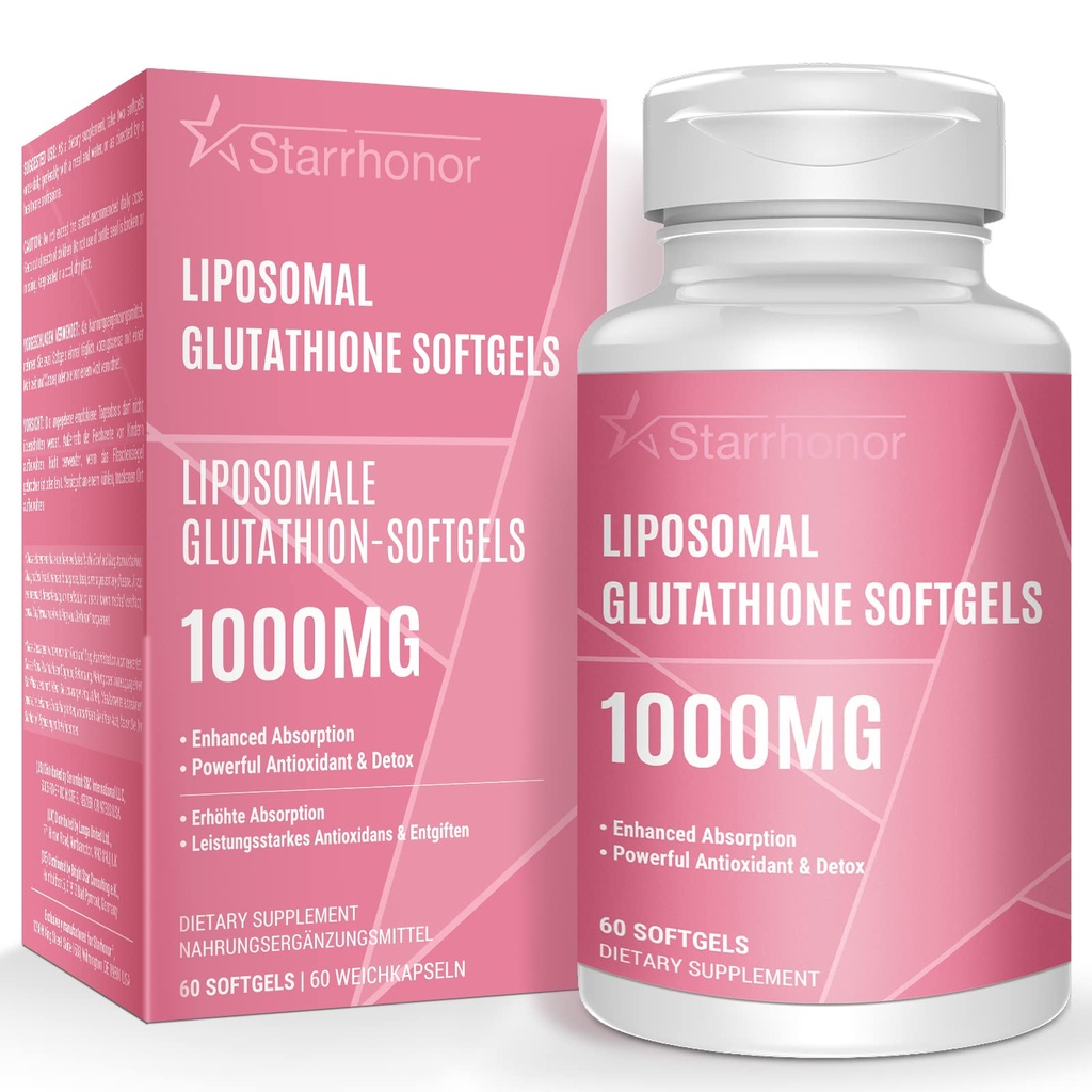 Liposomal Glutatione Softgels 1500MG, Alennettu glutationilisä C-vitamiinilla, parempi imeytyminen, ei-GMO:lla Tehokas antioksidantti terveelle ikääntymiselle, Detox, Immuuniterveys, 60 Softgels
