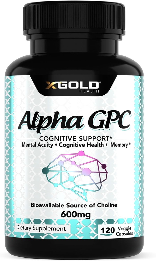 Alpha GPC Koliini 600 mg, 99% Pure Nootropic Supplement, 120 kasviskapselia, kognitiivinen lisälaite muistin, aivojen terveys ja painopiste