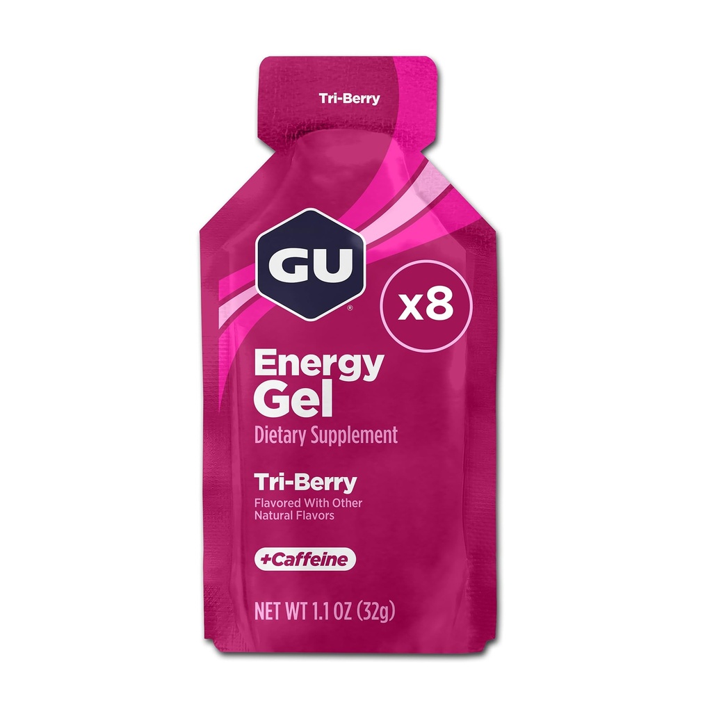 GU Energy Original Sport Nutrition Energy Gel, 8-Count, Tri-Berry