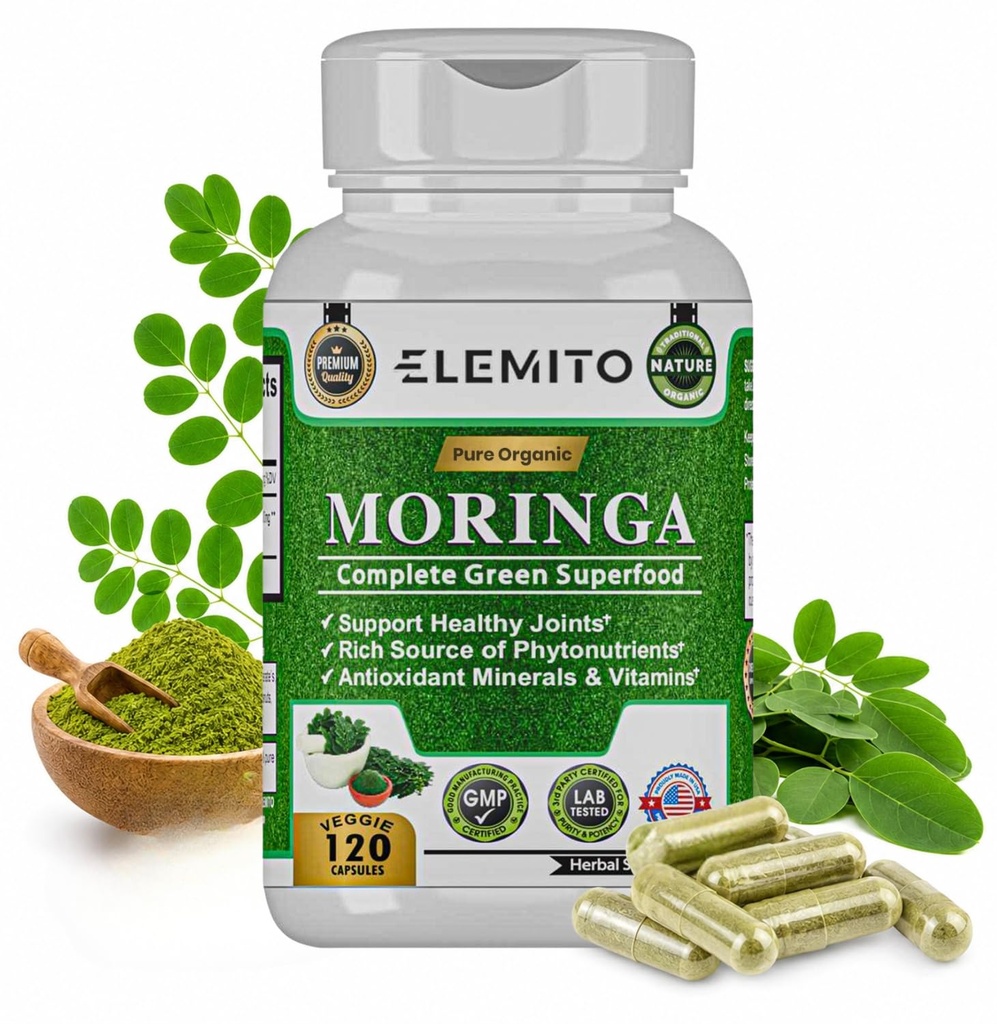 Moringa-kapselit, puhdas lehtijauhe, vihreät superruoka, energia, aineenvaihdunta, ja immunosupport, ei-GMO, vegaaninen, gluteeniton - 120 kapselia