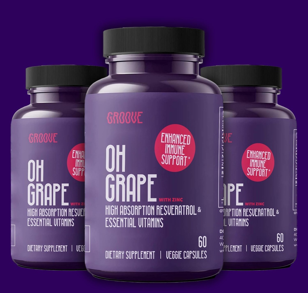 Oh Grape Resveratrol Supplement 525mg (60 kapslar) | Stöder kognitiv funktion, hjärthälsa och immunsystem | Drivet med Zink, Magnesium och andra viktiga näringsämnen