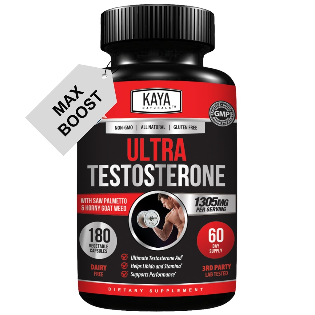 Kaya Naturals UltraTest- Miesten T Booster kanssa Tongkat Ali, Kiimainen Goat Weed, Tribulus - Natural harjoitus täydentää energiaa, kestävyys, ja vahvuus Booster - 180 Count