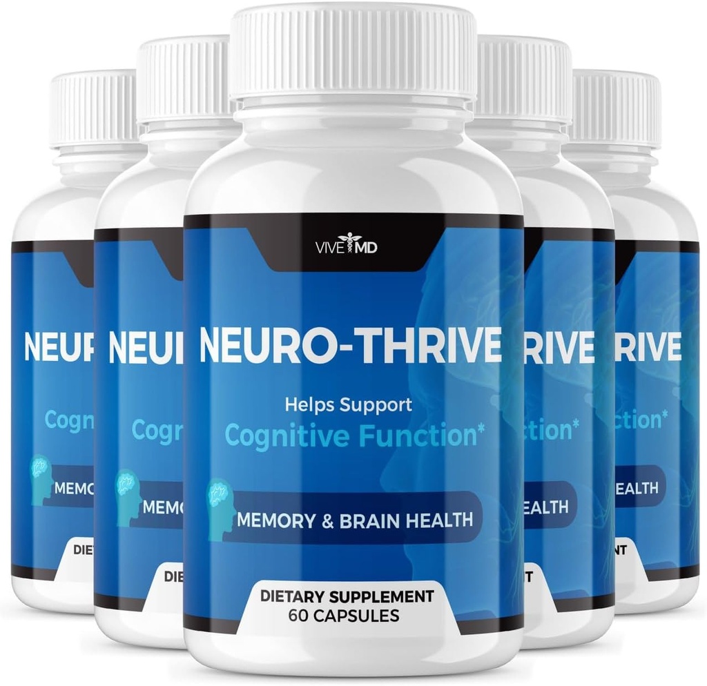 VIVE MD Neuro Thrive Brain Supplement - Virallinen Formula - Neuro Thrive PQQ, Neuro Thrive for Extra Strength with Ginkgo Biloba Extract, Siperian Ginseng Extract (5 pakkaus)