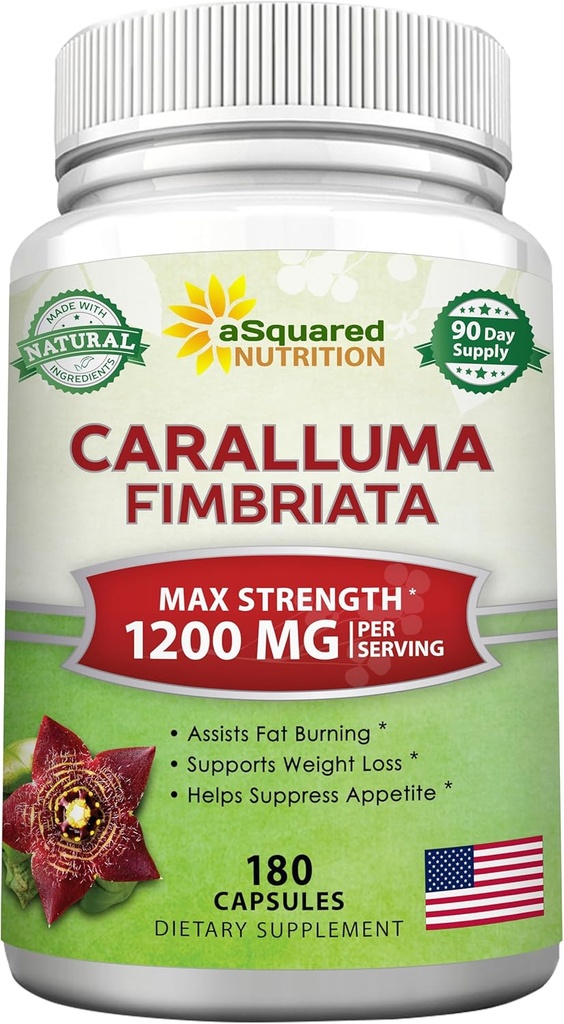 aSquared Nutrition Caralluma Fimbriata 1200mg - 180 kapslar, Natural Extract Weight Loss Diet Pill Supplements, Plant Root Appetite Suppressant & Pure Energy Booster, Max Strength Slim Lean Fat Burn