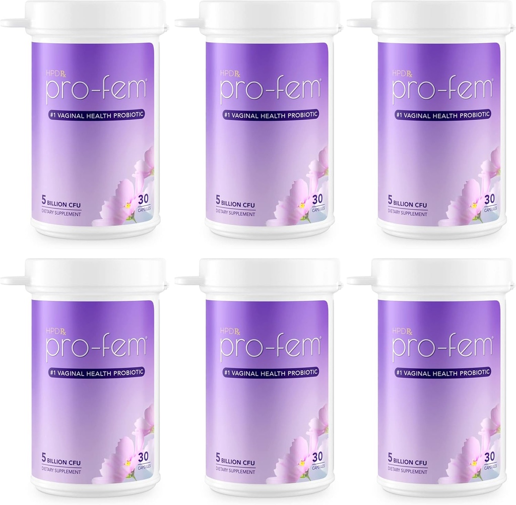 HPD Rx Pro-Fem #1 Vaginal Health Probiotic | Vaginal Probiotika | Kliniskt bevisad för att främja Yeast & PH Balance, Urinary Tract Health | Feminin Probiotika | Fungerar på 7 dagar | 30 kapslar | 6-pack