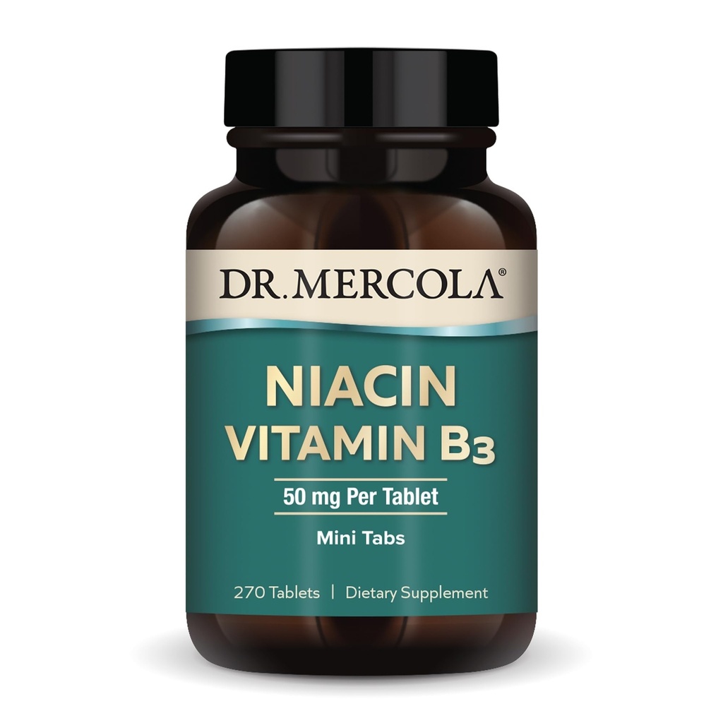 Dr Mercola Niacin Vitamin B3, 90 portioner (270 tabletter), Dietary Supplement, Mini Tabs, Essential B Vitamin, Non-GMO