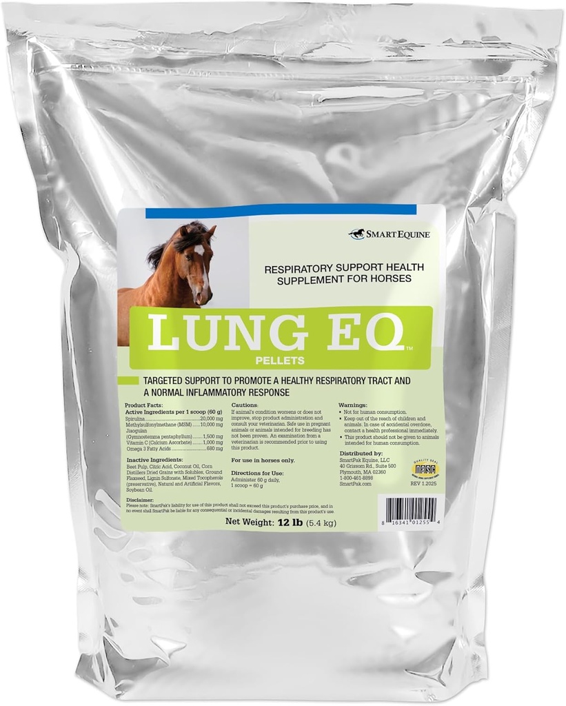SmartEquine Lung EQ Pellets för innoverat andningsstöd | Hästhälsa | Spirulina för hästar med antioxidanter, örter, mineraler | Equine Pellet för andningsstöd | 12 LB