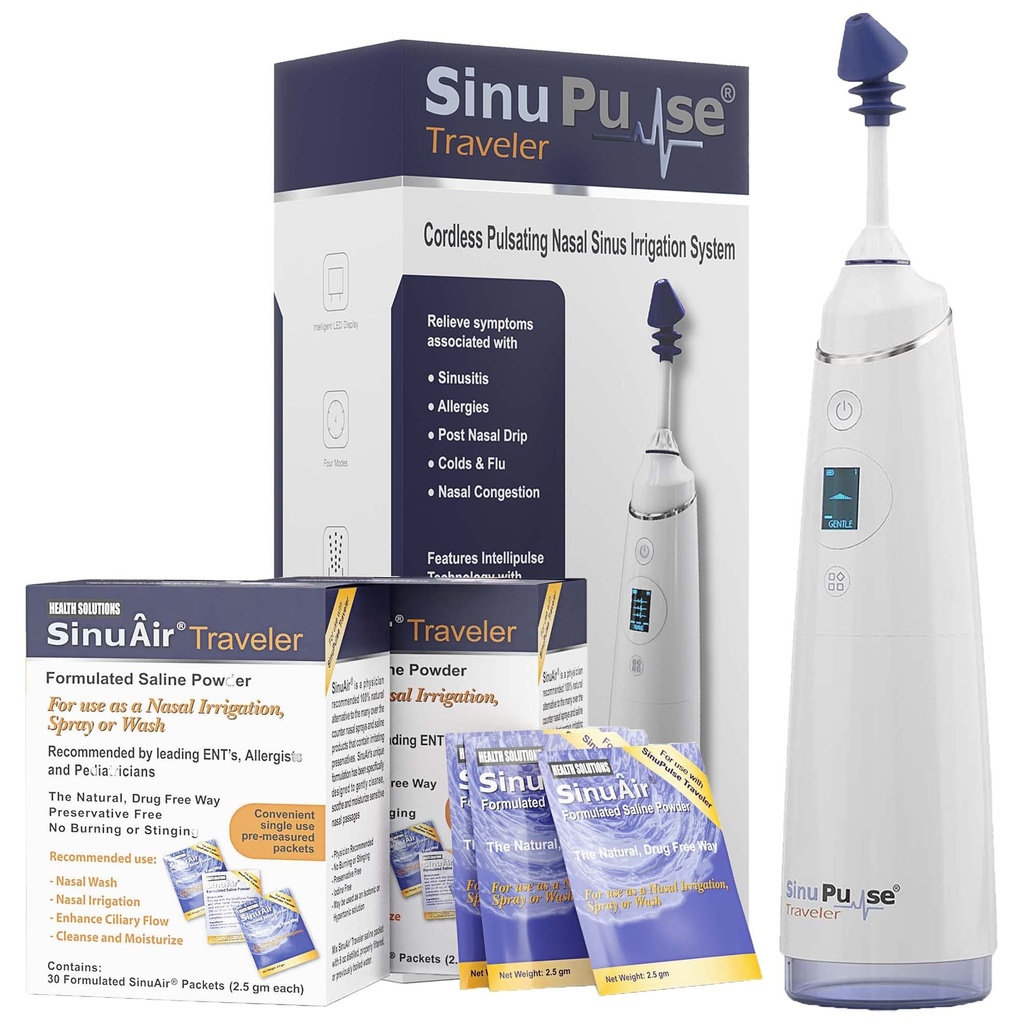 SinuPulse Traveler 90 Sinuair Packets - langaton sykkivä Nasal kastelu Sinus Rinse System, Space Saving Cleaner & Relief Machine for Travel, tehokkaampi kuin Neti Pot tai Nenä Suihkupullo
