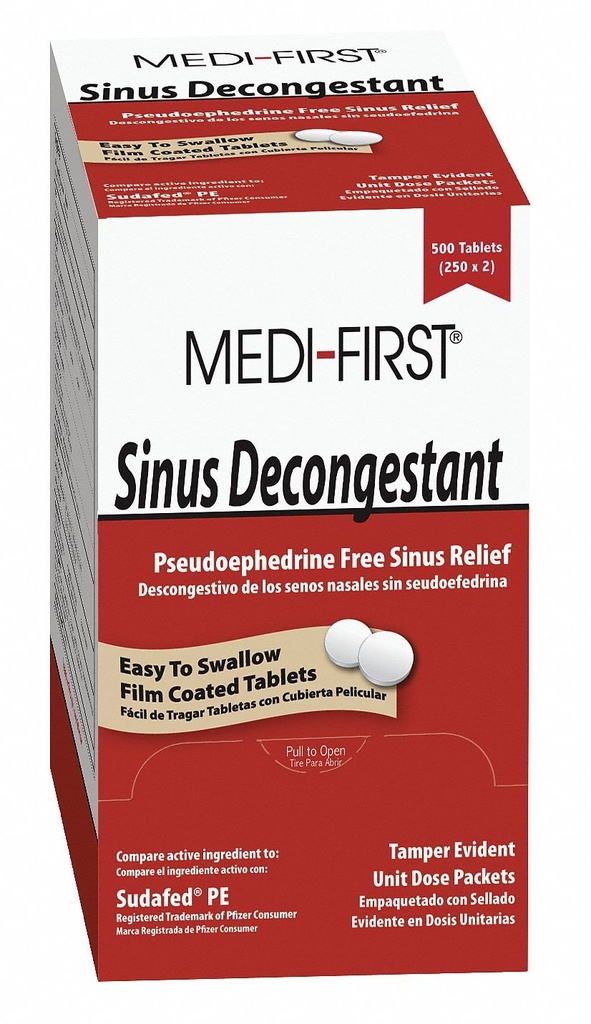Medique tuotteet Medi-First 80933 Sinus Decongestant, 100-Packets of 1 (Pakkaus voi vaihdella) , punainen
