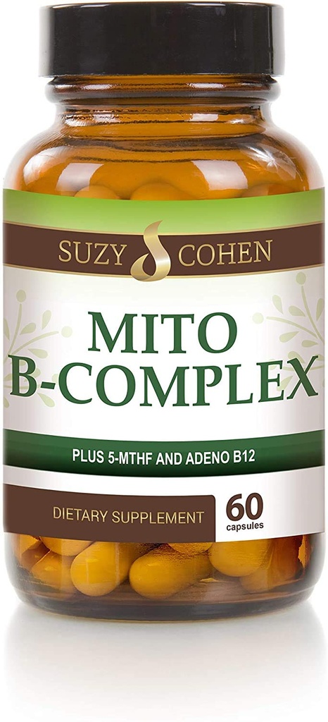 Suzy Cohen, Mito B Complex Dietary Supplement, 5-MTHF, Adeno B12, Methylation Support, tukee tervettä hermostoa, Boost energiaa, B-vitamiinia, 60 tarjoilua