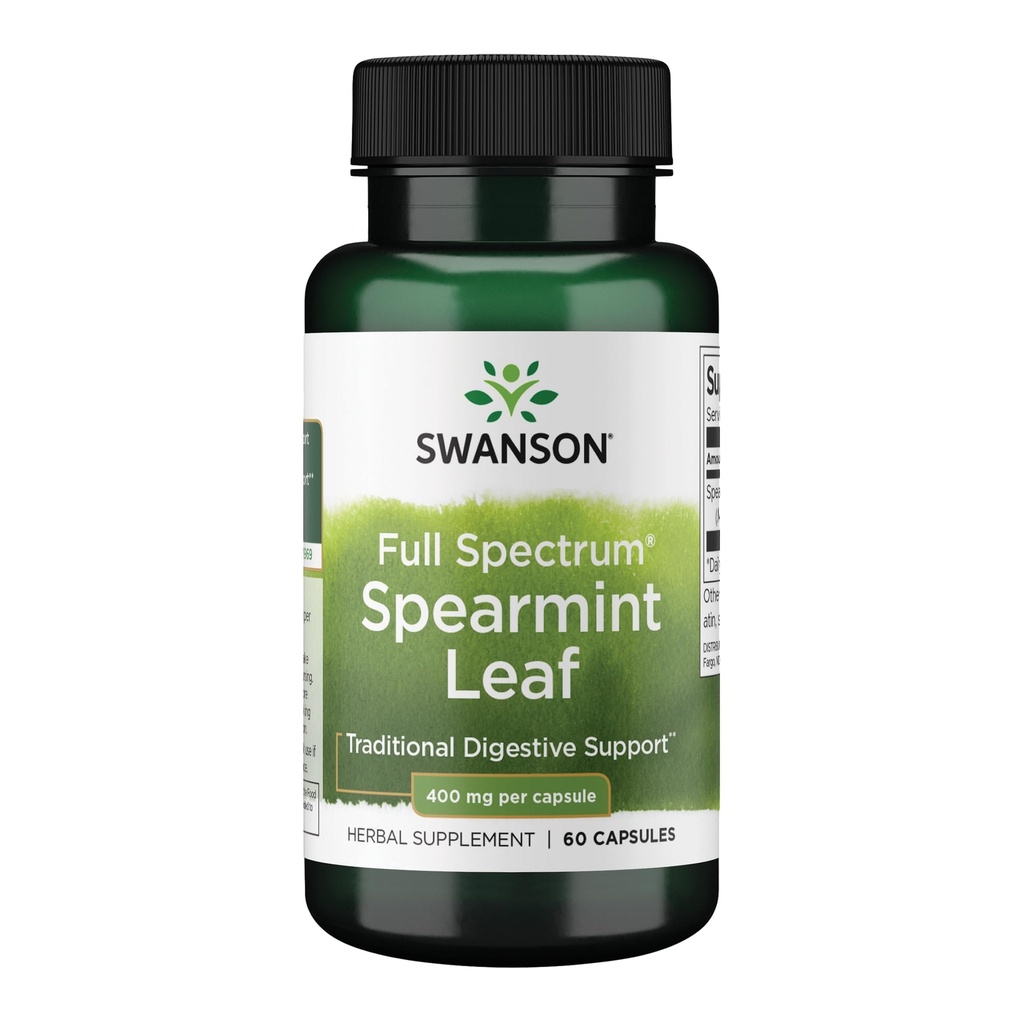 Swanson Spearmint Leaf (Mentha Spicata) - Full Spectrum Herbal Supplement Tukeva Ruoansulatusterveys & Lievä Vatsa kysymyksiä - Luonnollinen Formula tukea terveys & hyvinvointi - (60 kapselia, 400 mg Each)