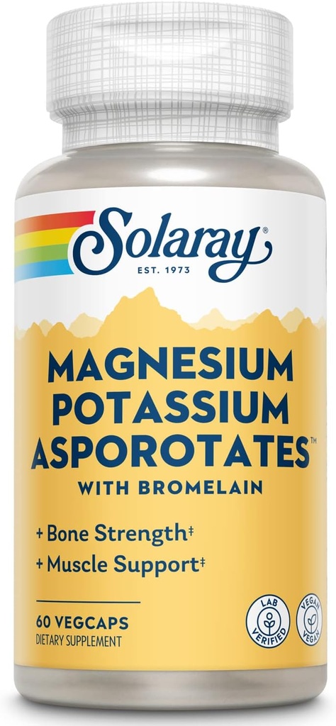 Solaray Magnesium- ja kaliumasporotaatit w/Bromelain, terve electrolyytti, lihas-, sydän- ja solutuki, 60 VegCaps