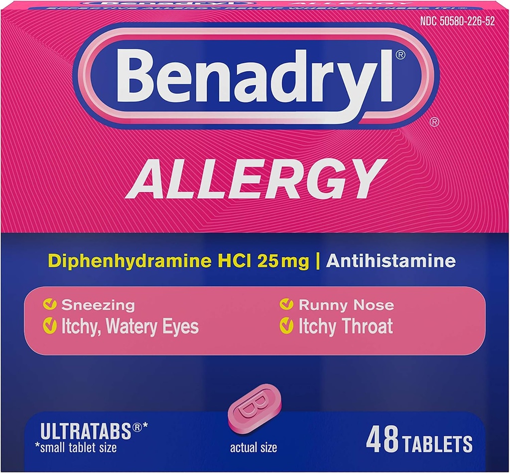Benadryl Ultratabs Antihistamin Allergy Medicine, Diphenhydramin HCl tabletter, 48 ct