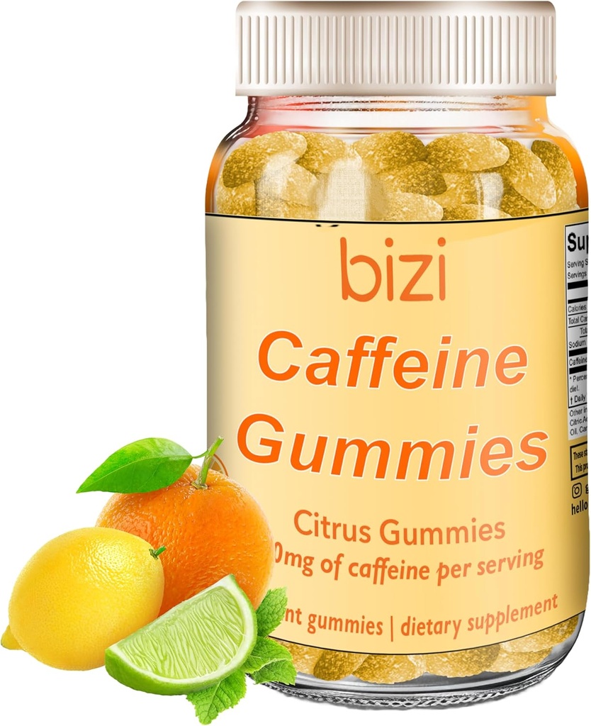 Bizi kofeiini Gummies miesten ja naisten, energia täydentää Boost Focus, kofeiini Gummies aikuisille, 30mg kofeiini per Gummy, Citrus Flavor (60 ct)