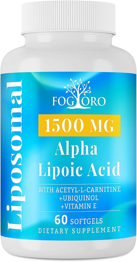 Fogoro Alpha Lipoic Acid 1500 mg-liposomaalinen ALA Supplement for Cellular Energy Production,Lipid Metabolia, Free Radical Scavenger,60 Softgels