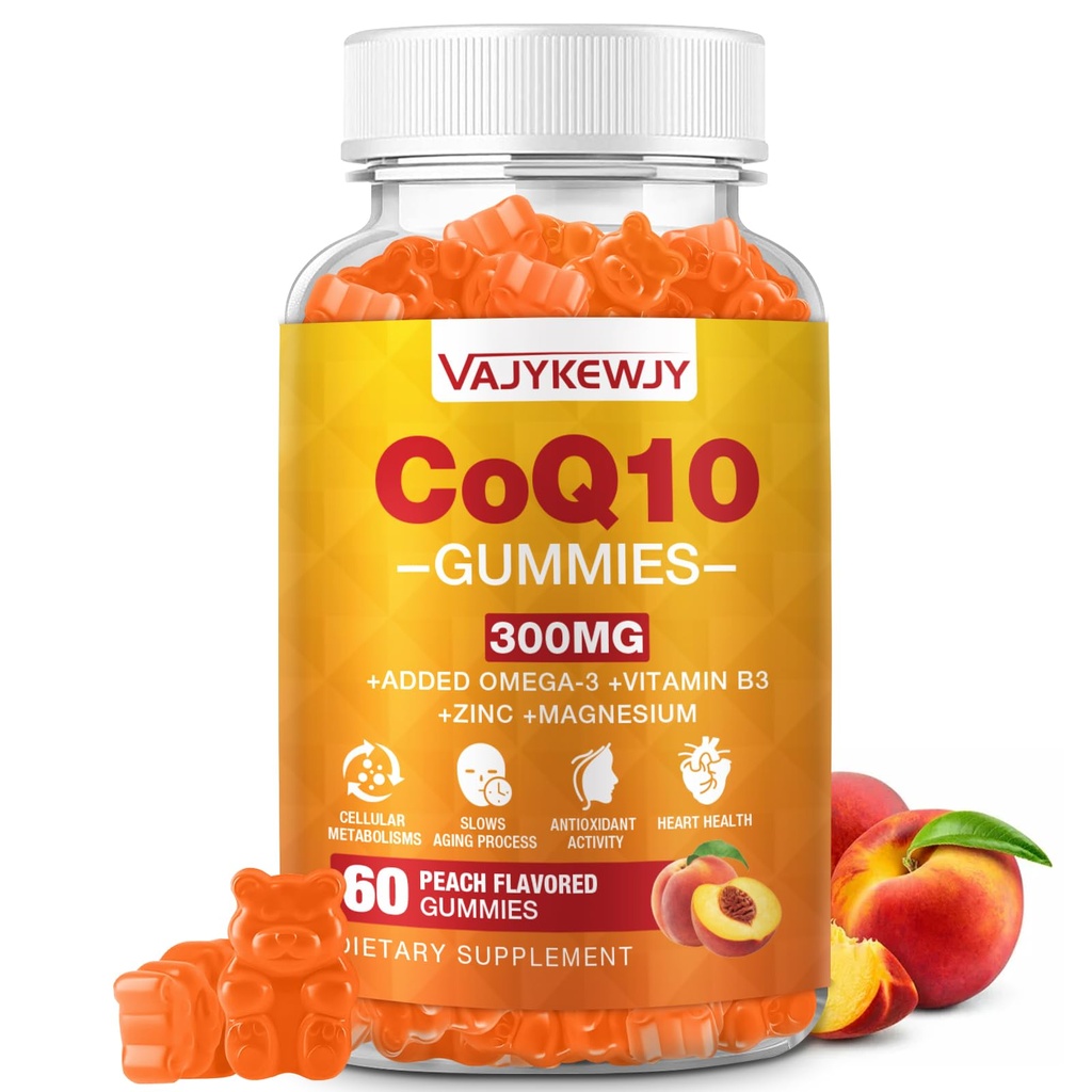 Sugar-Free CoQ10 Gummies 3000 mg - Plus Omega-3, Vitamin B3 & Zink, Hög Absorption Coenzyme Q10 Supplements för Cellular Energy & Antioxidant Support, Vegan 60 Count