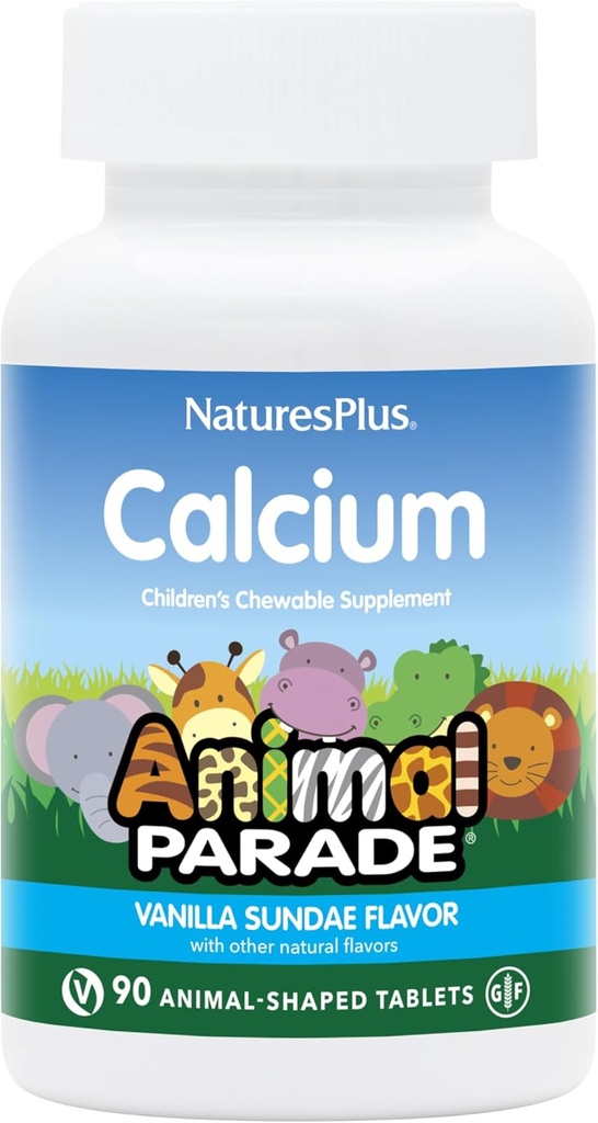 NaturesPlus Animal Parade Calcium, Vanilla Sundae Flavor - 90 Animal-Shaped Purutablettia - Pakkaus 2 - Mainostaa Terveet luut - Vegaani, Gluteeniton - 180 Tarjoilu yhteensä