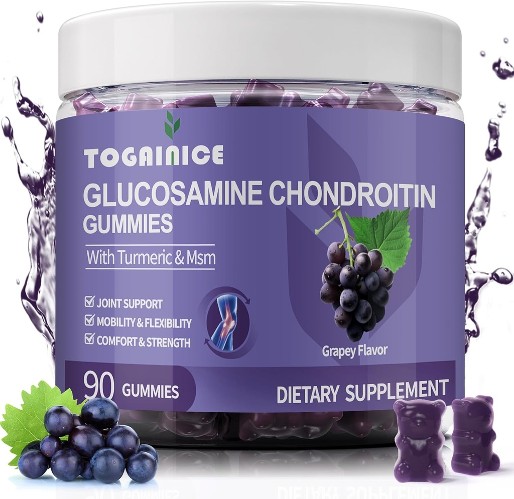Glukosamiini Chondroitin Gummies Sugar Free,Extra Strength 1500 mg Glukosamiini MSM & Turmeeric,Joint Support Lisäravinteet miehille & naisille, Joint Joustavuus & Luuterveys, 90 Count V01