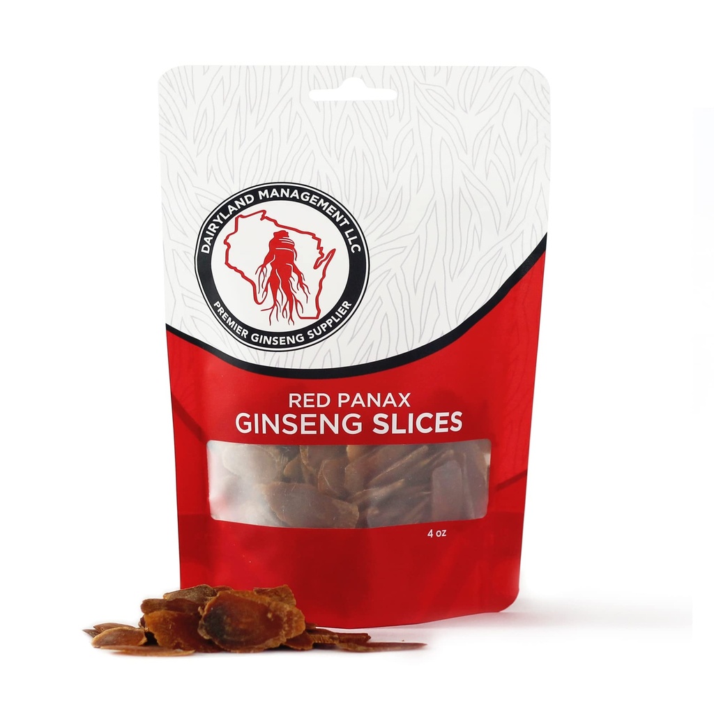 Dairyland Management LLC Red Panax Ginseng Slices - 4 oz Pack Korean Panax Ginseng Slices - Ei-GMO, Gluteeniton Red Ginseng Root Slices - Käytä tätä kasviperäisten täydentää keitto, tee, Congee
